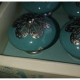Casa Decor 4 Drawer Pulls Ceramic Knobs Turquoise & Silver-The Liquidation Club