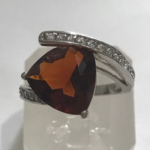 Women Fashion Elegant Ring With Brown Amber & Crystal - size 7-The Liquidation Club