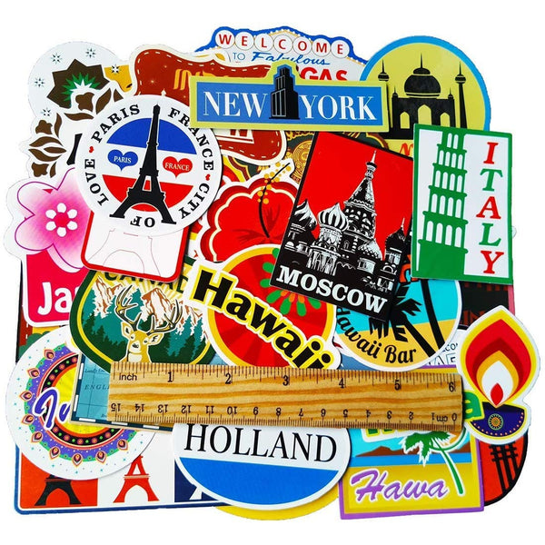 100pcs World Famous Tourism Country & Regions Logo Waterproof Stickers