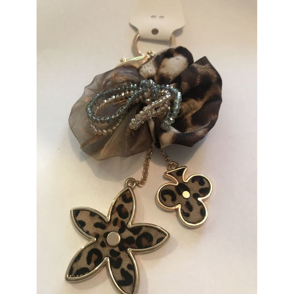 Porte-clés avec nœud léopard et fleur/ornement de sac à main
