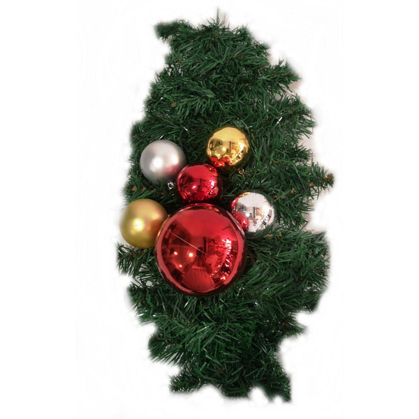 20" Green Foliage and Ornaments Artificial Christmas Teardrop Swag, Unlit