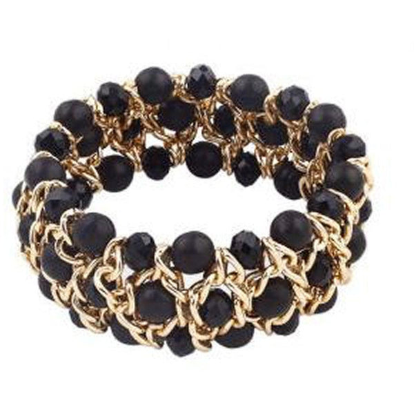 Beads Stretch Bracelet Black & Gold-The Liquidation Club