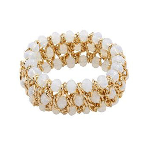 Beads Stretch Bracelet White & Gold-The Liquidation Club