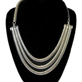 3 Row Short Silver Plated Necklace