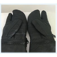 Snowmobile Gloves LEATHER Adult Winter 3 FINGER Black Mittens - The Liquidation Club